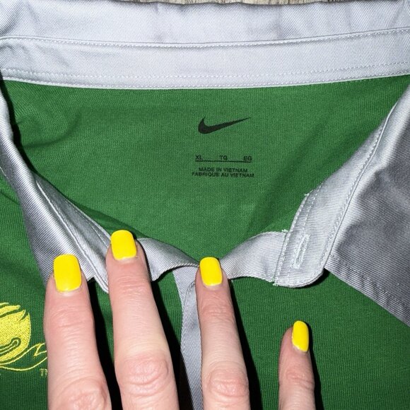 Oregon Ducks Rugby Shirt Men XL Green Gray Nike Colorblock Polo Long Sleeve - Picture 4 of 6